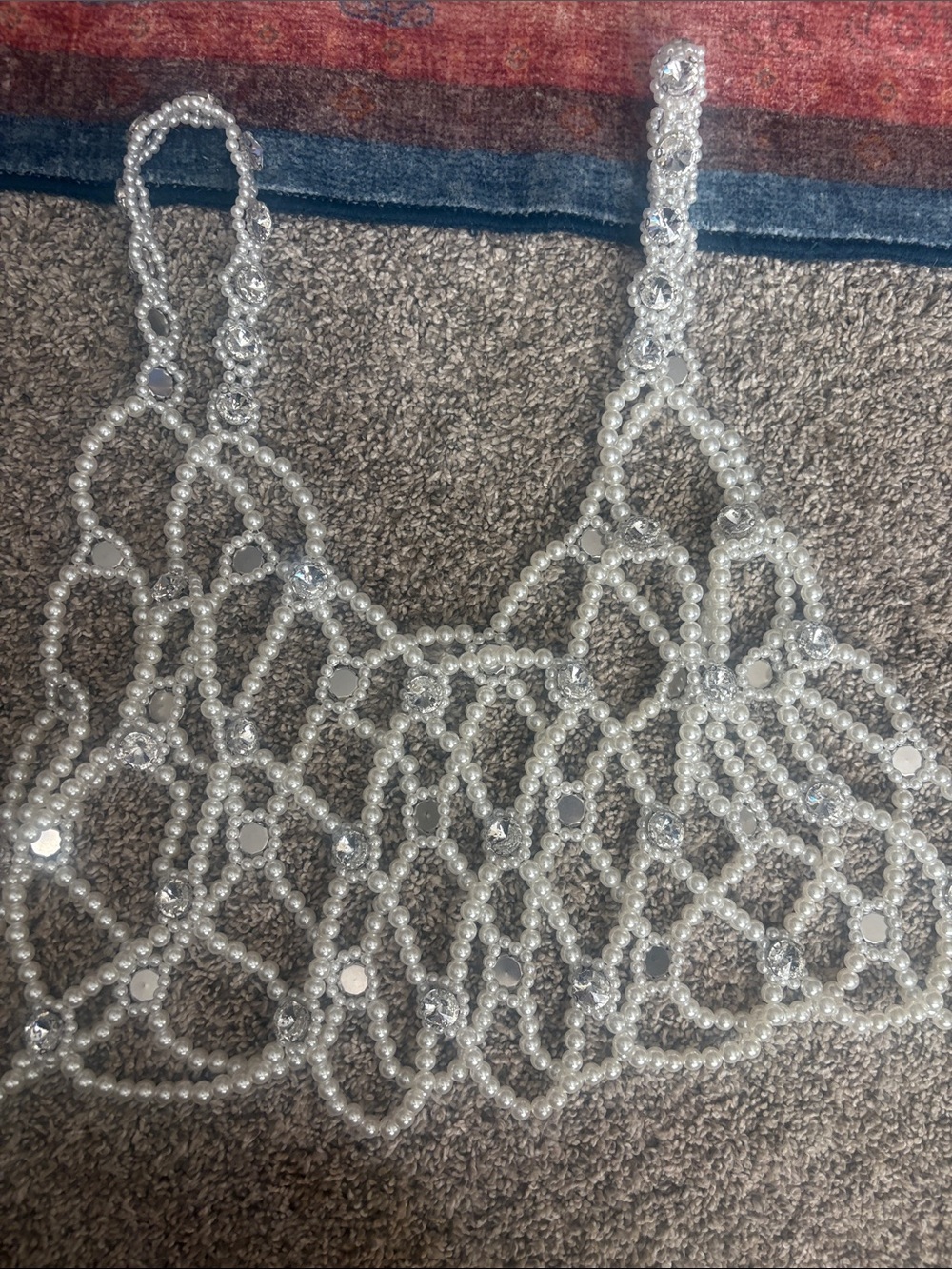 Beaded Pearl and Mirror Detail Crop Top